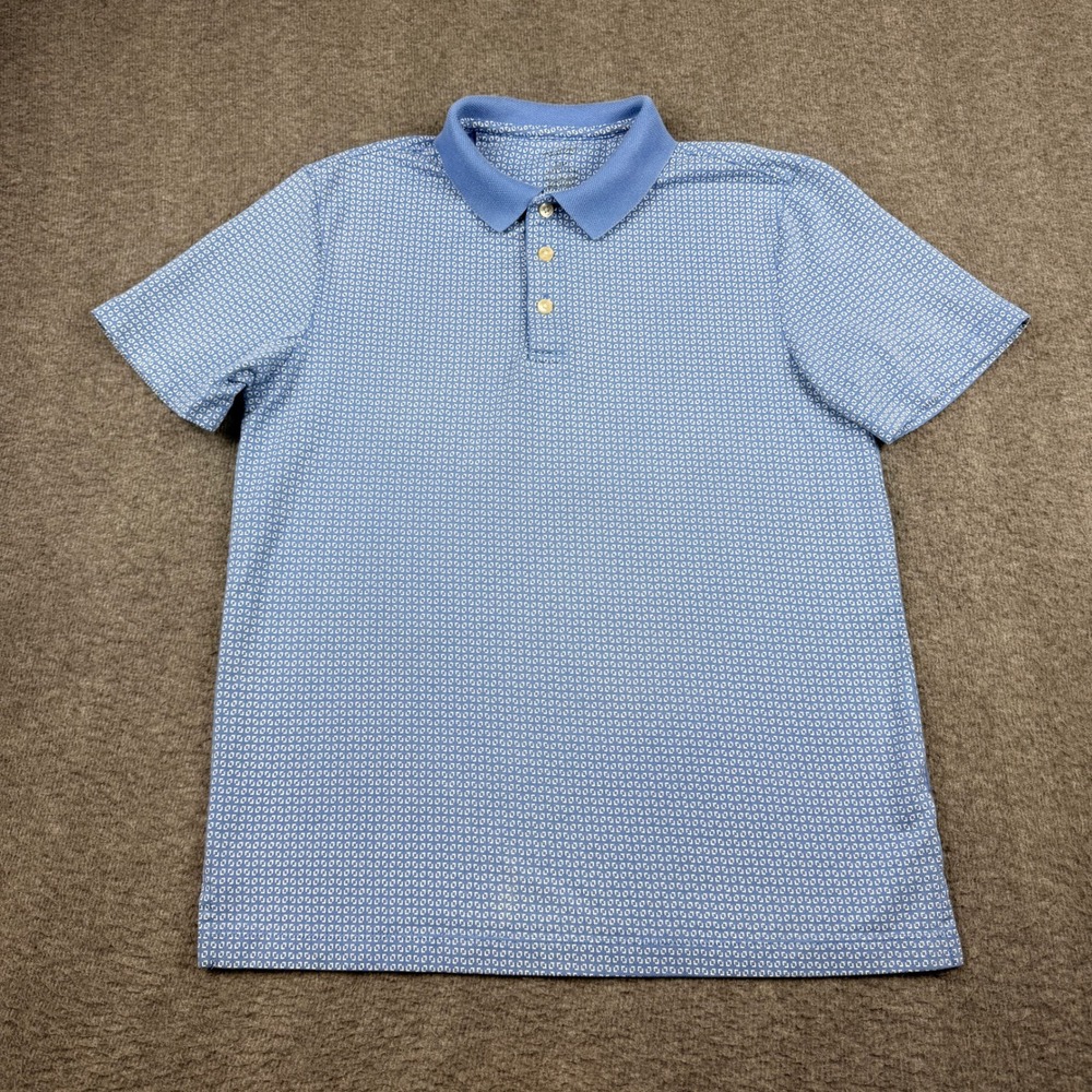 Van Heusen Never Tuck Slim Fit Polo Shirt Mens Small Blue Geometric Short Sleeve